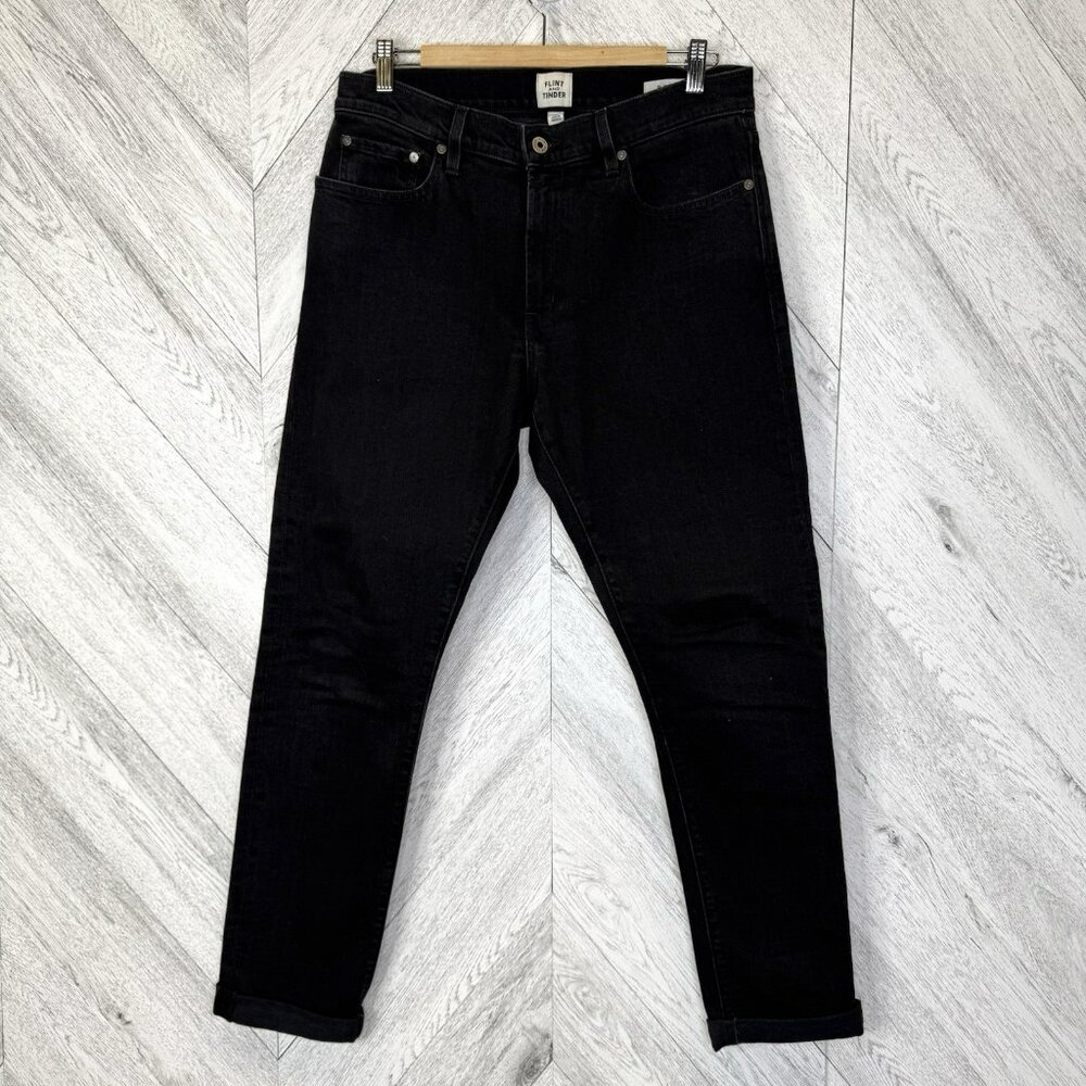 Flint And Tinder Slim Fit Tapered Denim Jeans Black Mens Size 32x32 Made in USA